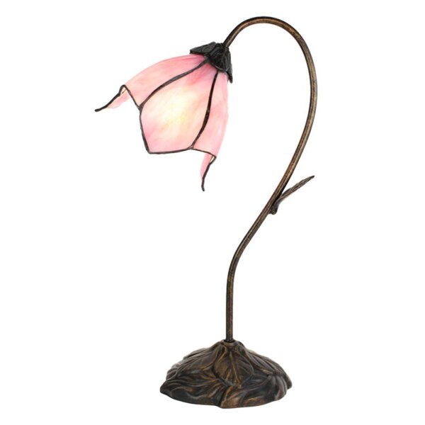 Tiffany Tischleuchte Lampe Blume rosa H:48 cm - Deko Tischlampe, Wohnzimmerlampe, Glas Dekolampe, Leselampe