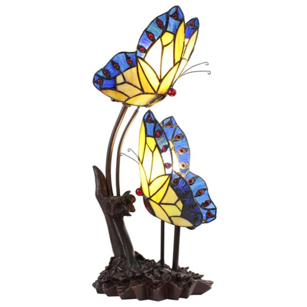 Tiffany Tischleuchte Lampe Schmetterling H:47 cm - Deko Tischlampe, Wohnzimmerlampe, Glas Dekolampe, Leselampe