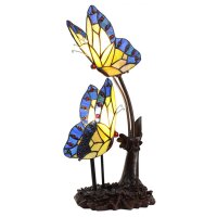 Tiffany Tischleuchte Lampe Schmetterling H:47 cm - Deko Tischlampe, Wohnzimmerlampe, Glas Dekolampe, Leselampe
