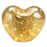 Dekoleuchte Herz Glas Gold, Herz Lampe mit LED...