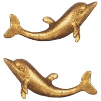 Möbelknopf Delphin gold, 2er Set - Schubladenknopf Landhaus Delfin, Möbelknauf, Möbelgriff maritim