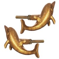 Möbelknopf Delphin gold, 2er Set - Schubladenknopf Landhaus Delfin, Möbelknauf, Möbelgriff maritim