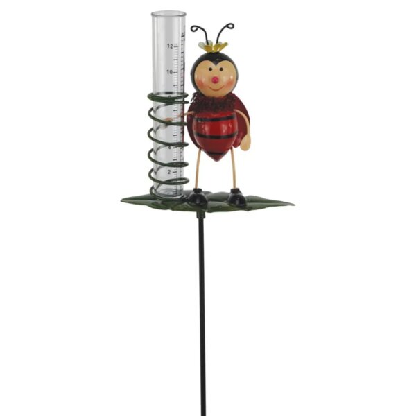 Regenmesser Gartenstecker Marienkäfer H:84 cm aus Metall - Deko Niederschlagsmesser Insekten Garten, Gartenteich, Gartendeko, Metalldeko