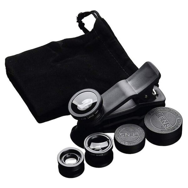 Objektiv Clip Set für Smartphone Handy (3 in 1 - Fischaugenobjektiv, Weitwinkel, Makroobjektiv) - Clip-on Kamera Adapter, Kamera Linsen Kit