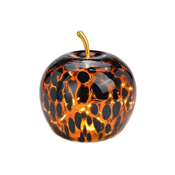 Dekoleuchte Apfel (S) Glas, Braun gepunktet,  Apfel Lampe mit LED Lichterkette, Dekolampe, Tischleuchte, Apfellampe