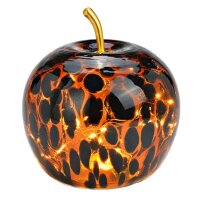 Dekoleuchte Apfel (S) Glas, Braun gepunktet,  Apfel Lampe mit LED Lichterkette, Dekolampe, Tischleuchte, Apfellampe