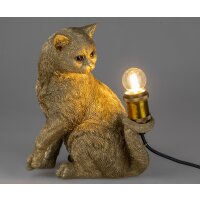 Tischleuchte Lampe Katze H:32 cm antik gold -...