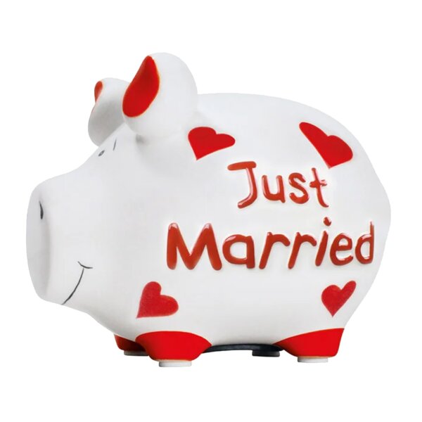 KCG Sparschwein Just Married aus Keramik - Spardose Hochzeit, Jubiläum, Sparbüchse, Geldbüchse, Trauung, Heirat, Geldgeschenk