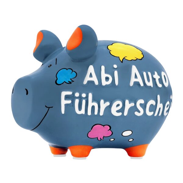 KCG Sparschwein Abi Auto Führerschein aus Keramik - Spardose Auto, Geldgeschenk, Sparbüchse, Geldbüchse Fahranfänger