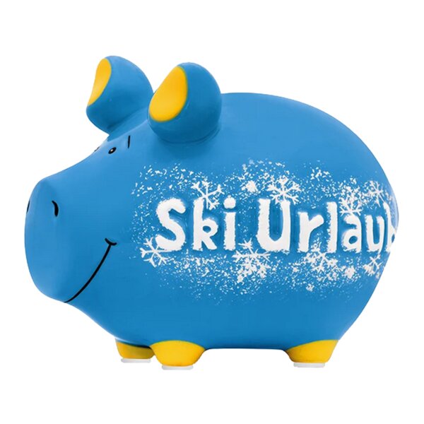 KCG Sparschwein Skiurlaub aus Keramik - Spardose Urlaub, Sparbüchse Skifahren, Geldbüchse, Ski Reise,Winterurlaub