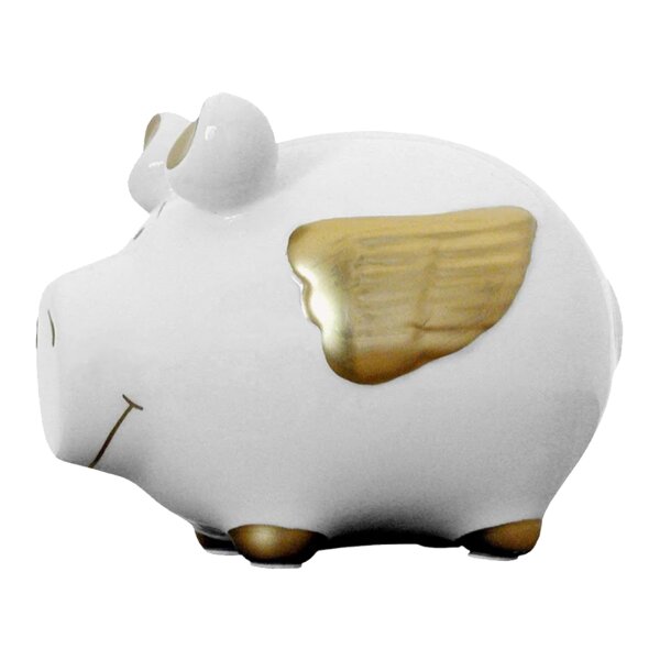 KCG Sparschwein Engelschwein Gold aus Keramik - Spardose Engel, Sparbüchse mit Engelsflügel, Geldbüchse