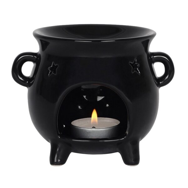 Gothic Hexenkessel mit Sternmotiv als Halloween Ölbrenner und Wachswärmer - Verdunster, Duftlampe, Aromalampe für Duftöl und Duftwachs, Deko