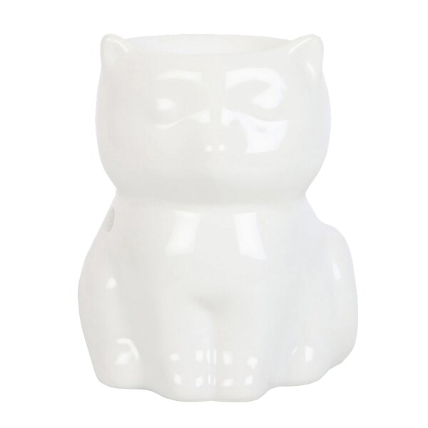 Ölbrenner Duftlampe Katze, weiss - Katzen Wachswärmer, Verdunster, Duftlampe, Aromalampe für Duftöl und Duftwachs, Deko