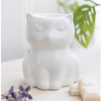 Ölbrenner Duftlampe Katze, weiss - Katzen Wachswärmer, Verdunster, Duftlampe, Aromalampe für Duftöl und Duftwachs, Deko