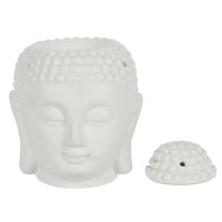 Ölbrenner Duftlampe Buddha, weiss - Wachswärmer Buddhakopf, Verdunster, Duftlampe, Aromalampe für Duftöl und Duftwachs, Deko