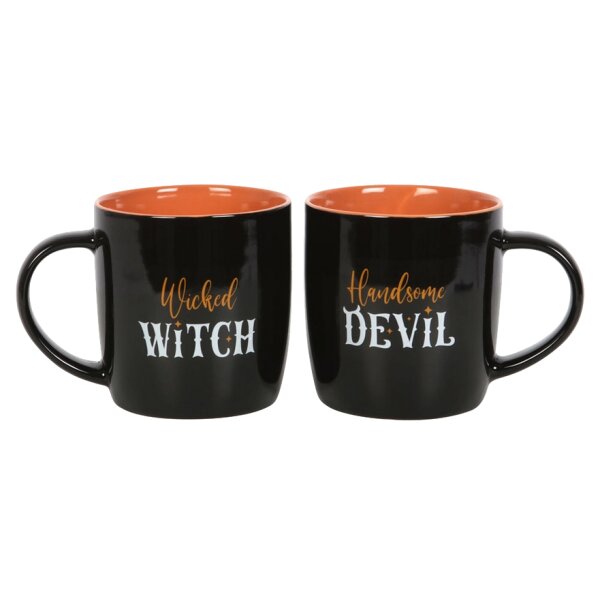 Partner Tassen Set Halloween Hexe und Teufel - Wicked Witch & Handsome Devil - Keramik Tasse, Kaffee Tassen Set, Tee Becher Set