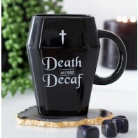 Gothic Halloween Kaffee Becher Sarg "Death before Decaf" - Keramik Tasse, Kaffee Tasse, Koffein