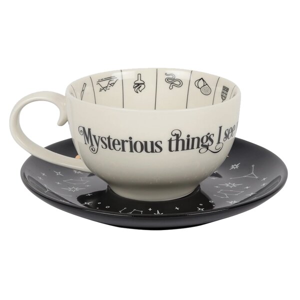 Teetasse Wahrsagerei Astrologie zum Teeblätter lesen mit Anleitung - Keramik Tee Tasse Hexe, Halloween, Tee Becher