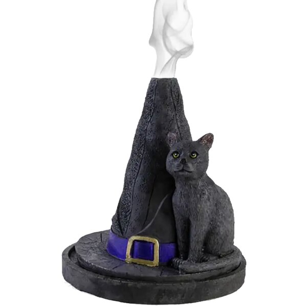 Hexenhut mit Weihrauchkegelhalter und Katze - Halloween Hexe, Räucherkegel Weihrauch, Räucherstäbchen Meditation