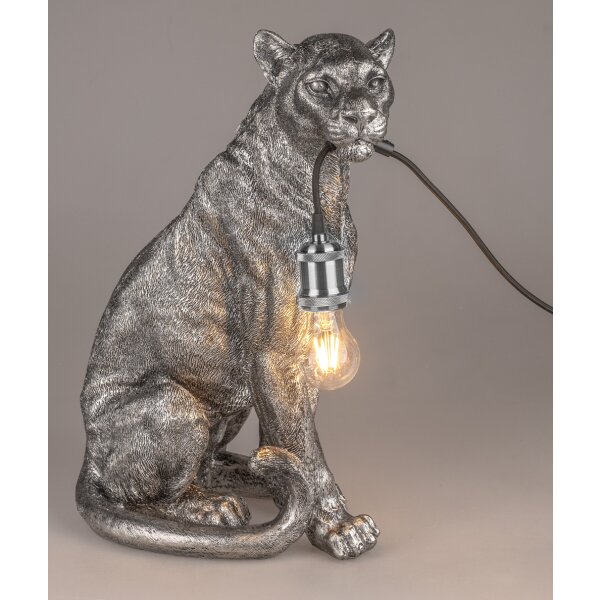 Tischleuchte Lampe Katze Löwe sitzend H:52 cm antik silber -  Tischlampe, Moderner Deko Stil, Tierleuchte