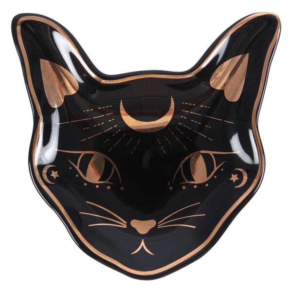 Schmuckschale Mystisches Katzengesicht D:10,5 cm- Schale Schwarze Katze, Halloween Dekoration, Meditation
