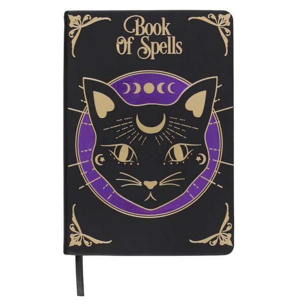 Notizbuch Mystische Katze A5 für Notizen, Zaubersprüche usw. - Zauberbuch Schwarze Katze, Hexe, Halloween, Meditation