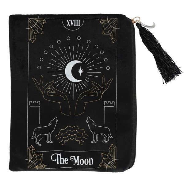 Tarotkarten Tasche Samtbeutel "The Moon" mit Reißverschluß für Orakelkarten Decks und andere mystische Schätze - Astrologie, Orakel, Wahrsagerei, spirituelle Meditation, Energiekarten