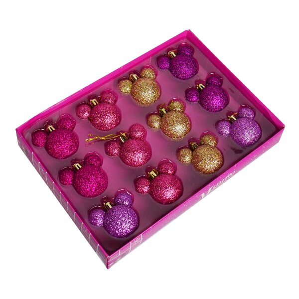 Christbaumkugel Micky Maus Mini Ohren Glitzer pink-gold (12er Set) -  Baumschmuck für Disney Fans, Weihnachtskugel Disney, Weihnachtsdeko