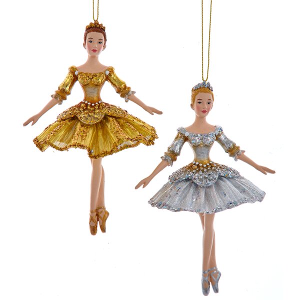Baumschmuck Ballett Tänzerin gold und silber (2er Set) - Baumkugel Ballerina, Weihnachtsdeko, Christbaumkugel