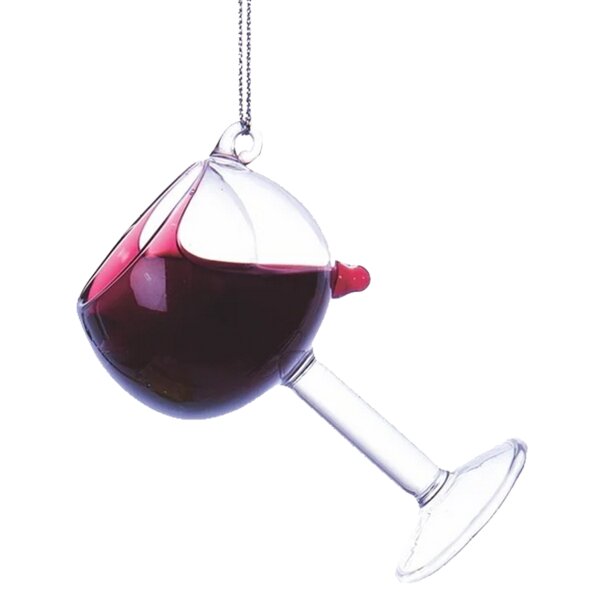 Baumschmuck Burgunderglas Rotwein Glas mit beweglicher Flüssigkeit H: 8 cm - Baumkugel Wein Glas, Weihnachtsdeko Weinglas, Christbaumkugel, Weihnachtsbaum Hänger
