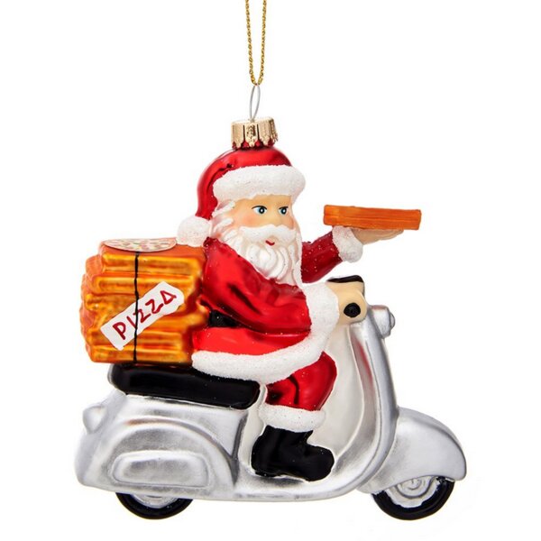 Baumschmuck Pizza Lieferservice Weihnachtsmann - Pizza Delivery Santa - Baumkugel Fast Food, Weihnachtsdeko Essen, Christbaumkugel