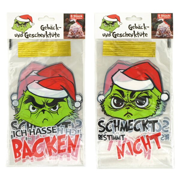 Geschenktüte Gebäcktüte Muffel Weihnachten (16 Stück) 14x24 cm, 2 Motive - Weihnachtsgeschenk Tüte, Geschenktasche