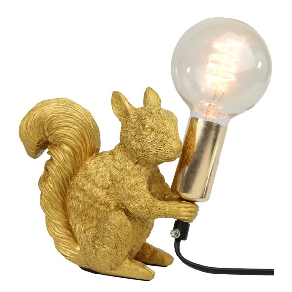 Tischleuchte Lampe Eichhörnchen H:15 cm antik gold - Tier Tischlampe, Moderner Deko Stil, Tierleuchte Waldtiere