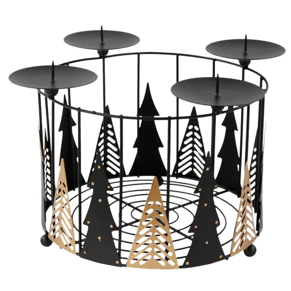Kerzenhalter Adventskranz Winterwald D:20 cm aus Metall Schwarz Gold - Leuchterrondell, Adventsgesteck, Adventsleuchter, Weihnachtsdeko, Adventsdeko, Advent, Weihnachten