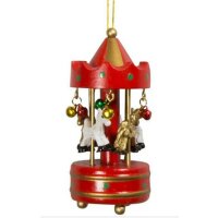 Baumschmuck Karussell aus Holz H:10 cm (2er Set) rot & weiss - Baumkugel Jahrmarkt, Weihnachtsdeko, Christbaumkugel, Weihnachten