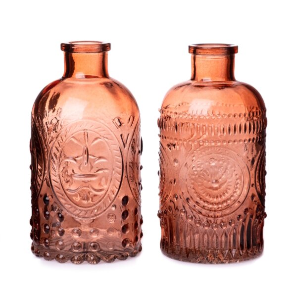 Glasvase Ornament, Vase orange H:12 cm (2er Set) - Flaschenvase zur Tischdekoration, Geburtstage, Hochzeiten