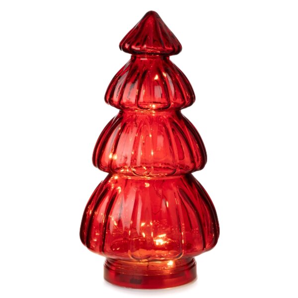 Lampe Tanne aus Glas, rot H:28 cm (20er LED Lichterkette) Deko Lampe Weihnachten, Adventsdeko Tannenbaum, Weihnachtsbaum