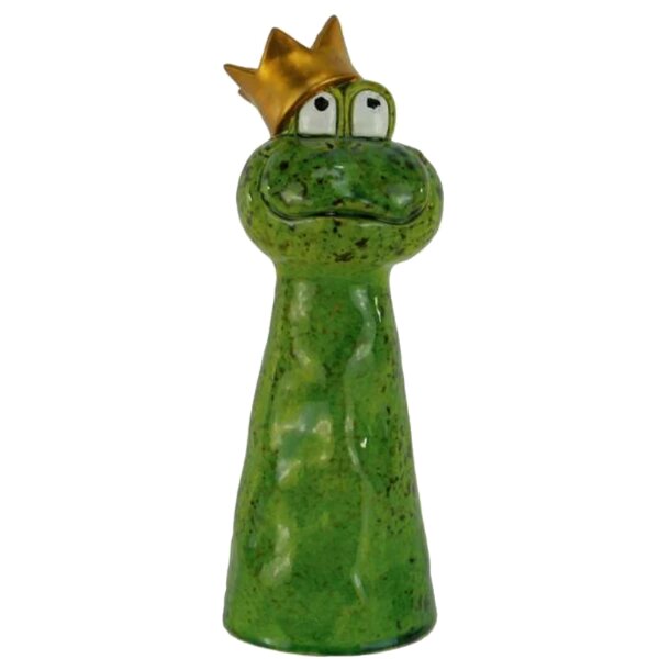 Zaunhocker Frosch mit Krone Froschkönig H: 24,4 cm aus Keramik - Zaun Deko Garten Frösche, Tierfigur Pfostenhocker, Zaunfigur, Gartendeko, Zaunstecker