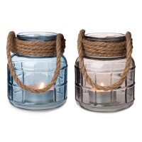 Laterne Windlicht Maritim (2er Set) grau & blau mit...