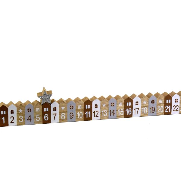 Holz Adventskalender Tagesanzeiger Winter Stadt mit silbernem Stern L: 38cm - Adventsdeko, Weihnachten Deko, Advent