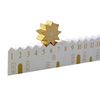 Holz Adventskalender Tagesanzeiger Winter Stadt mit goldenem Stern L:40 cm - Adventsdeko, Weihnachten Deko, Advent