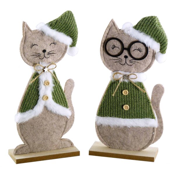 Katze mit Nikolausmütze aus Filz (2er Set) H: 26 cm - Aufsteller Weihnachten,Weihnachtsdekoration, Dekofigur Katzen, Dekoration Advent