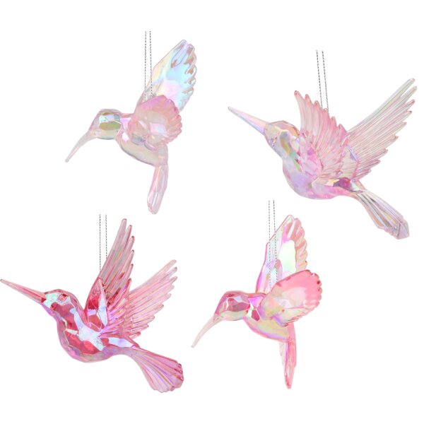 Baumschmuck Kolibri pink irisierend (4er Set ) - Baumkugel Vogel, Weihnachtsdeko, Christbaumkugel, Weihnachten