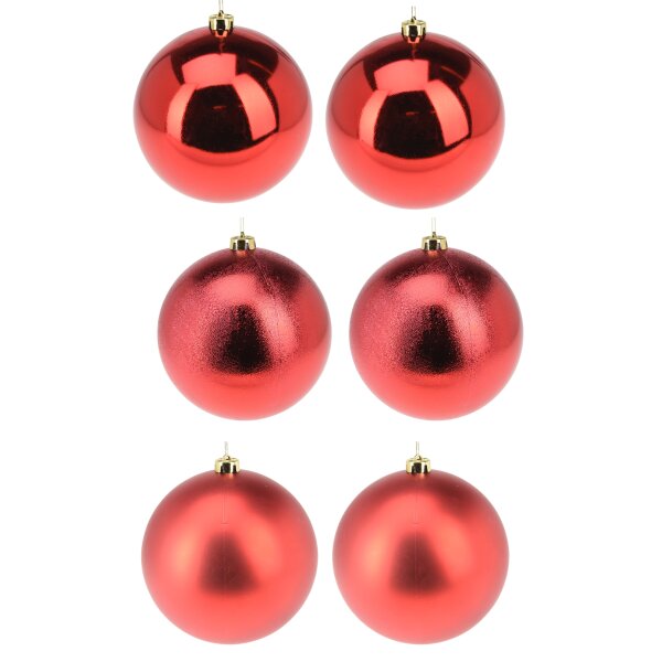 Grosse Baumkugel XL Weihnachtskugel (6er Set) Rot Mix D: 18 cm - Baumschmuck, Weihnachtsbaum Kugel, Weihnachten
