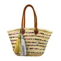 Korbtasche Strandtasche bunte Pailletten & Quaste -...