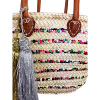 Korbtasche Strandtasche bunte Pailletten & Quaste - Shopper, Einkaufskorb, Flechtkorb