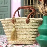 Korbtasche Strandtasche goldene Pailletten & Quaste -...