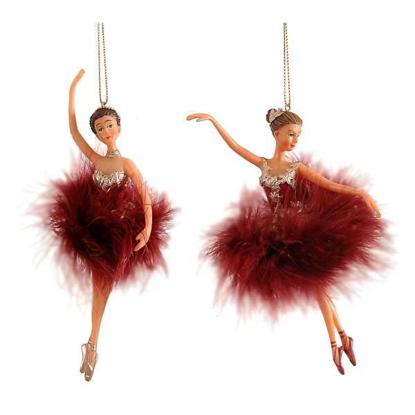 Baumschmuck Ballerina Ballett Tänzerin violett gold mit Federkleid (2er Set) - Ballett Weihnachtsdeko, Christbaumkugel, Weihnachten
