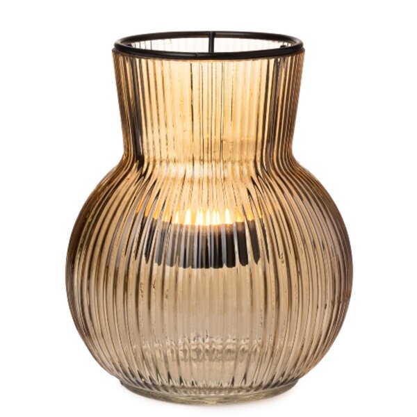 Windlicht aus Glas mit Metalleinsatz für Teelicht taupe - Kerzenleuchte, Teelichthalter, Garten Deko, Balkon, Terrasse