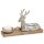 Teelichthalter liegender Hirsch silber auf Mangoholz 30x17 cm - Weihnachten Deko, Adventsdeko Kerzenhalter, Kerzenständer, Advent